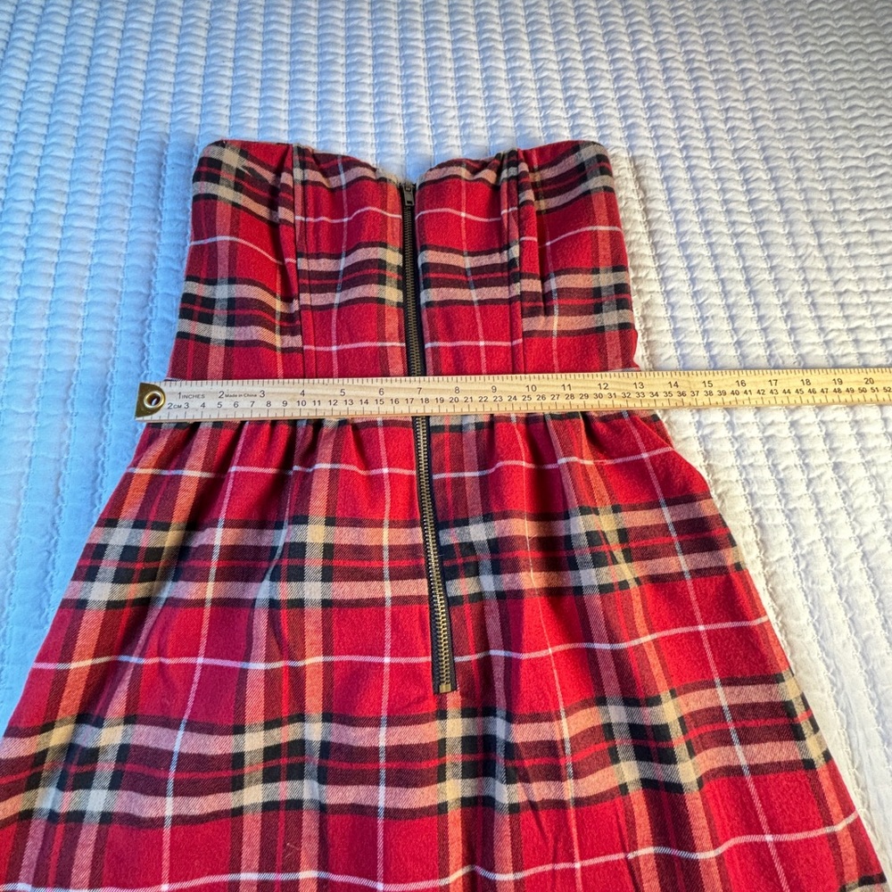 Charlotte Russe Red Plaid Strapless Dress Small Cottagecore Academia Preppy - Picture 4 of 10